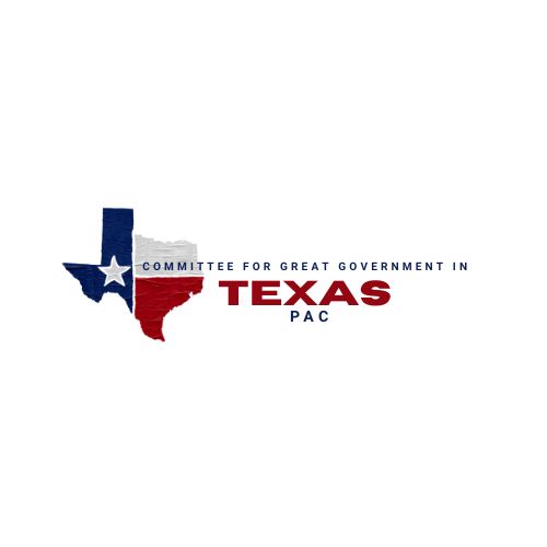 Flag of Texas as state outline with the name of the organization: Committee for Great Government in Texas.